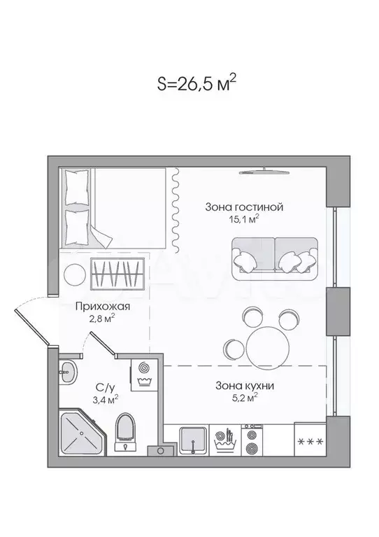 1-к. квартира, 26,5 м, 2/3 эт. - Фото 0