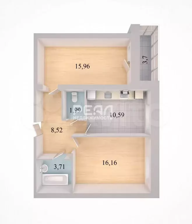 2-к. квартира, 56,6 м, 8/9 эт. - Фото 0