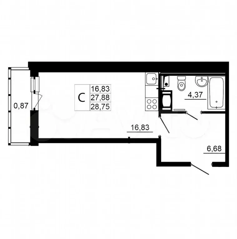 Квартира-студия, 27,7м, 8/12эт. - Фото 0