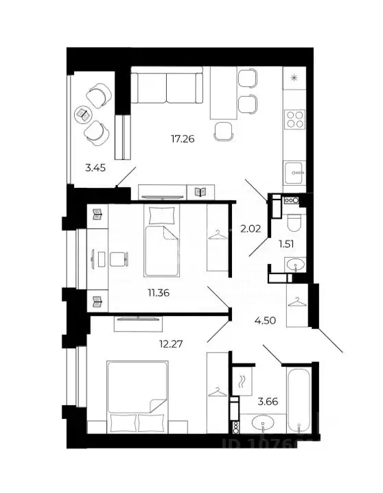 2-к кв. Липецкая область, Липецк ул. Е.И. Замятина, 1 (56.03 м) - Фото 2