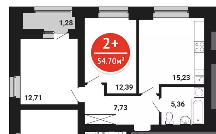 3-к кв. Башкортостан, Уфа ул. Даяна Мурзина, 9/1 (53.8 м) - Фото 2