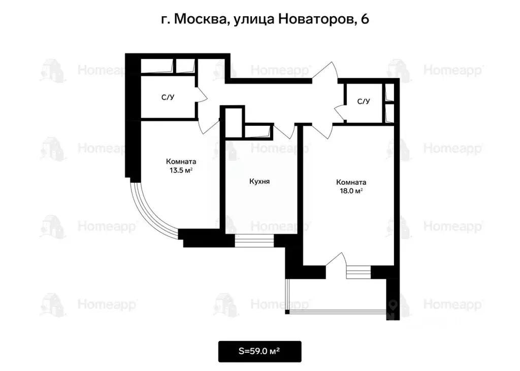 2-к кв. Москва ул. Новаторов, 6 (58.9 м) - Фото 2