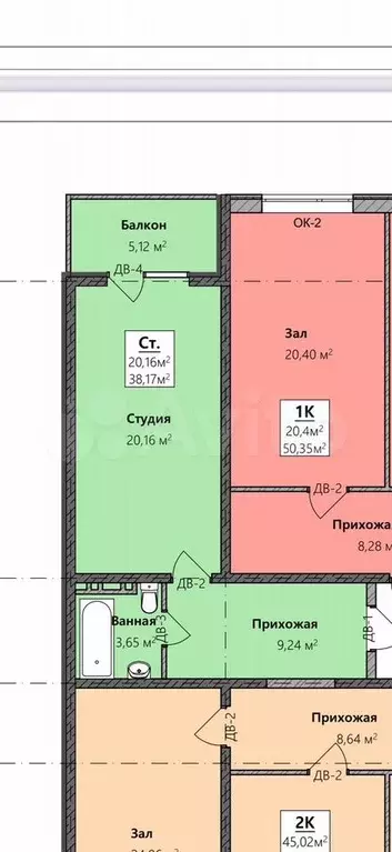 Квартира-студия, 38,2 м, 7/16 эт. - Фото 0