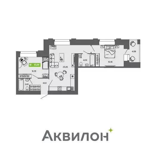 2-комнатная квартира: Архангельская область, Северодвинск (63.64 м) - Фото 0