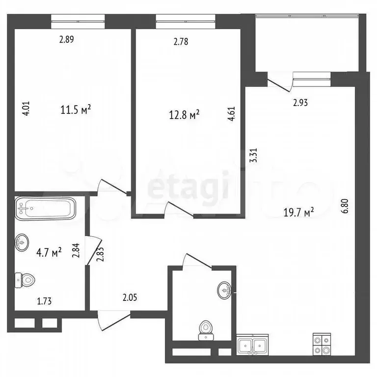 2-к. квартира, 60 м, 4/5 эт. - Фото 0