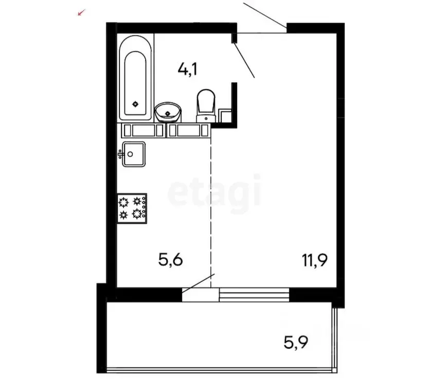 Студия Севастополь ул. Токарева, 18Б (24.1 м) - Фото 1