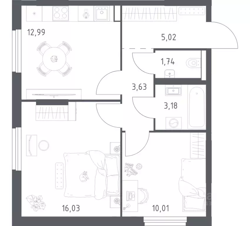 2-к кв. Башкортостан, Уфа ул. Минигали Губайдуллина, 8к9 (52.6 м) - Фото 1