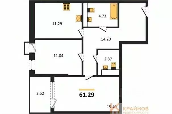 2-к кв. Воронежская область, Воронеж наб. Чуева, 7 (61.29 м) - Фото 0