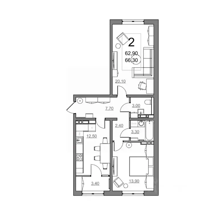 2-к кв. Саратовская область, Балаково Волжская ул., 35А (62.9 м) - Фото 0