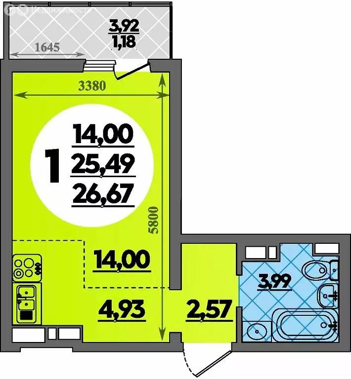 Квартира-студия: Майкоп, улица Владимира Жоги, 4 (26.67 м) - Фото 0