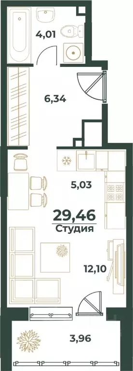 Студия Башкортостан, Уфа ул. Ивана Спатара, 14 (29.46 м) - Фото 1