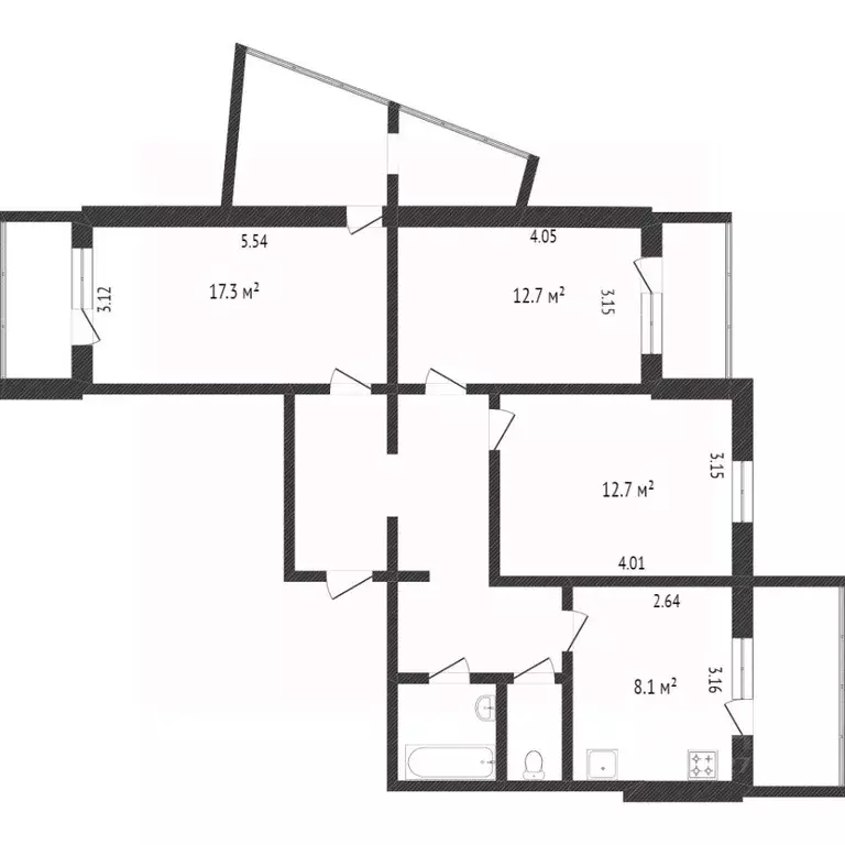 3-к кв. Белгородская область, Белгород ул. Есенина, 46а (71.0 м) - Фото 1