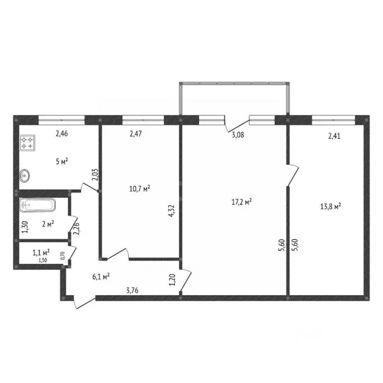 3-к кв. Башкортостан, Уфа ул. Блюхера, 24/1 (56.3 м) - Фото 2