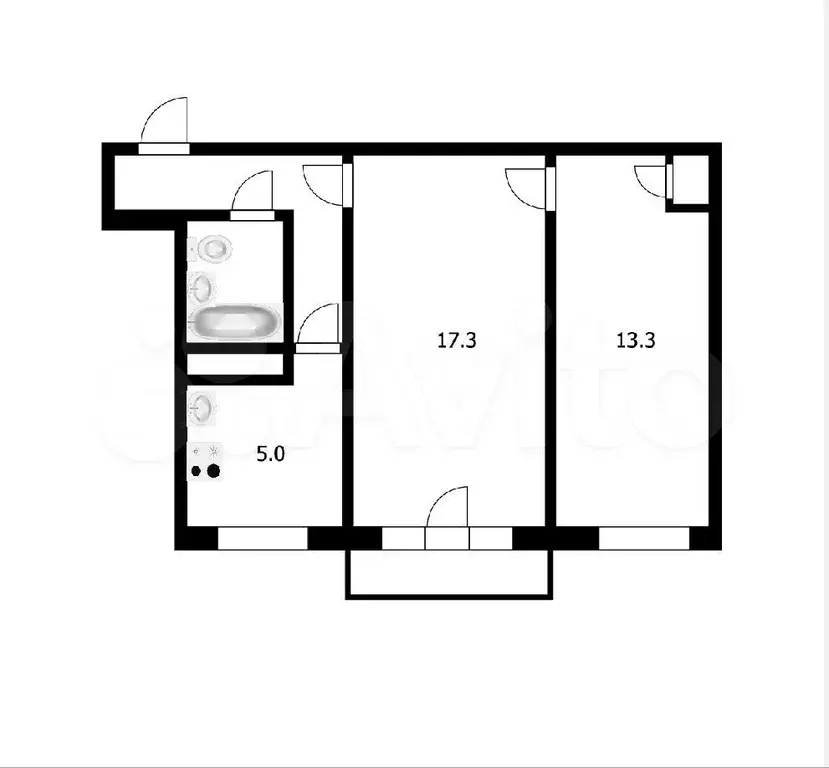 2-к. квартира, 45,6 м, 4/5 эт. - Фото 0