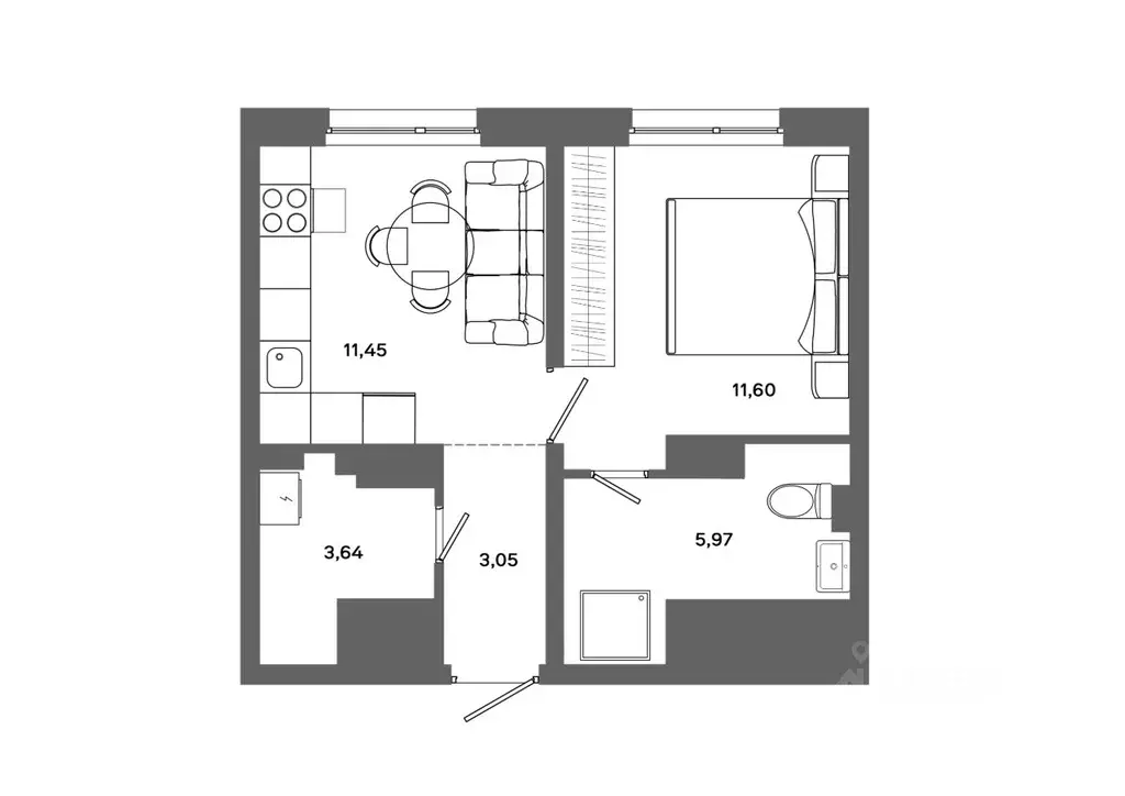 1-к кв. Ханты-Мансийский АО, Сургут 30А мкр,  (35.71 м) - Фото 0