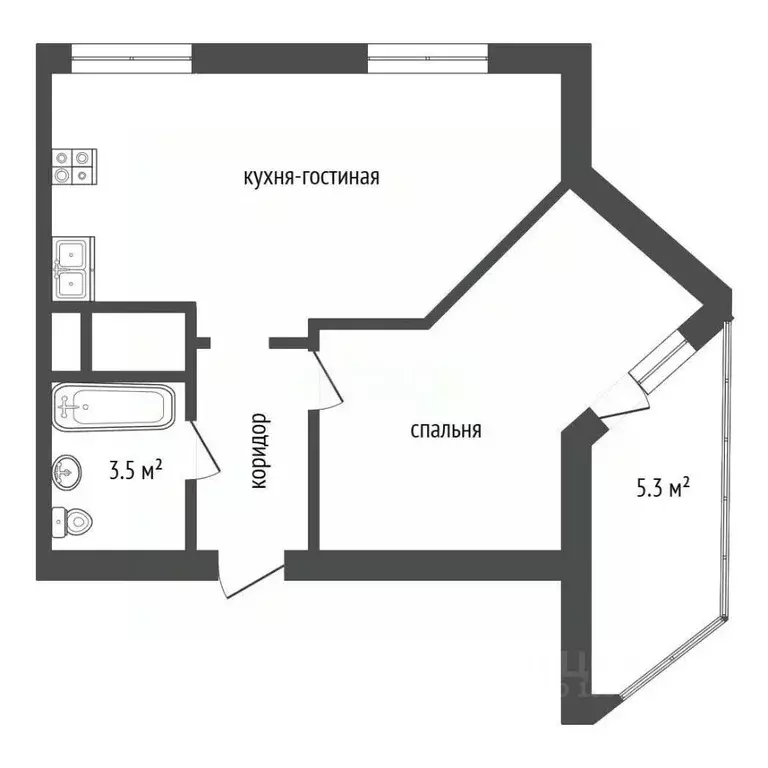 1-к кв. Омская область, Омск ул. Кирова, 51к1 (42.29 м) - Фото 1