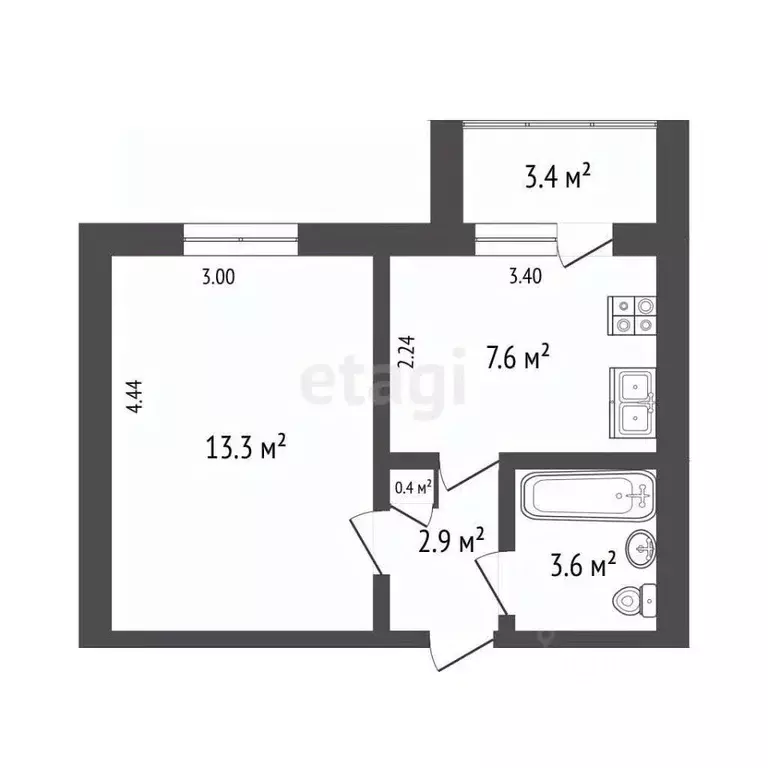1-к кв. Самарская область, Самара Партизанская ул., 192а (27.8 м) - Фото 2