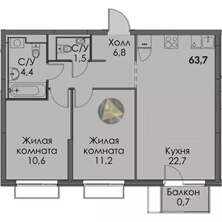 2-комнатная квартира: Санкт-Петербург, Лиговский проспект, 244 (63.7 ... - Фото 1