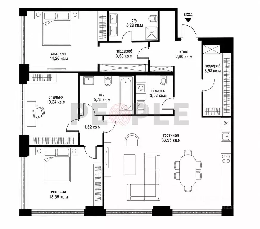 Квартира, 4 комнаты, 100.7 м - Фото 2