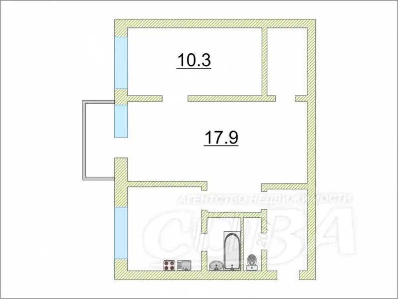 2-комнатная квартира: Тюмень, Тульская улица, 7 (42 м) - Фото 1