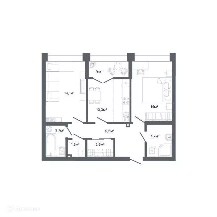 Продаётся 2-к квартира, 64.4 м - Фото 1