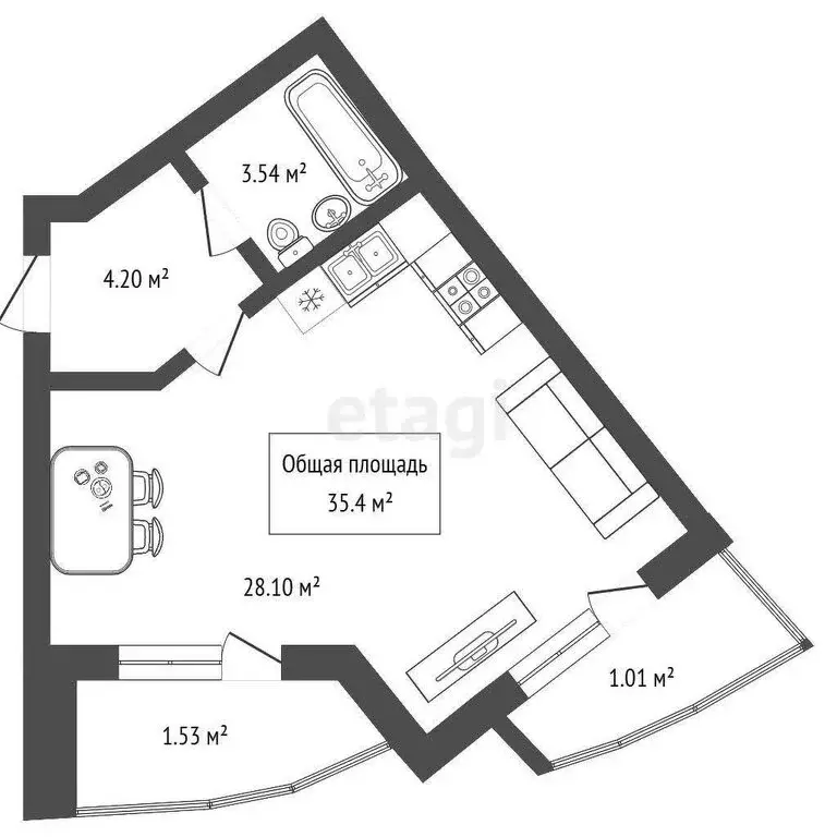 Квартира-студия: Новосибирск, улица Есенина, 67 (35.4 м) - Фото 1