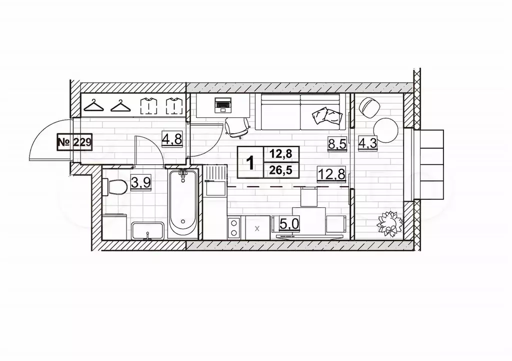 Квартира-студия, 26,5 м, 5/24 эт. - Фото 0