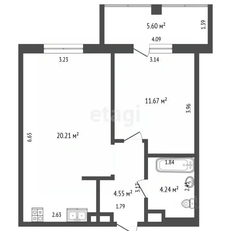 1-к кв. Тюменская область, Тюмень ул. Фармана Салманова, 24 (40.9 м) - Фото 2