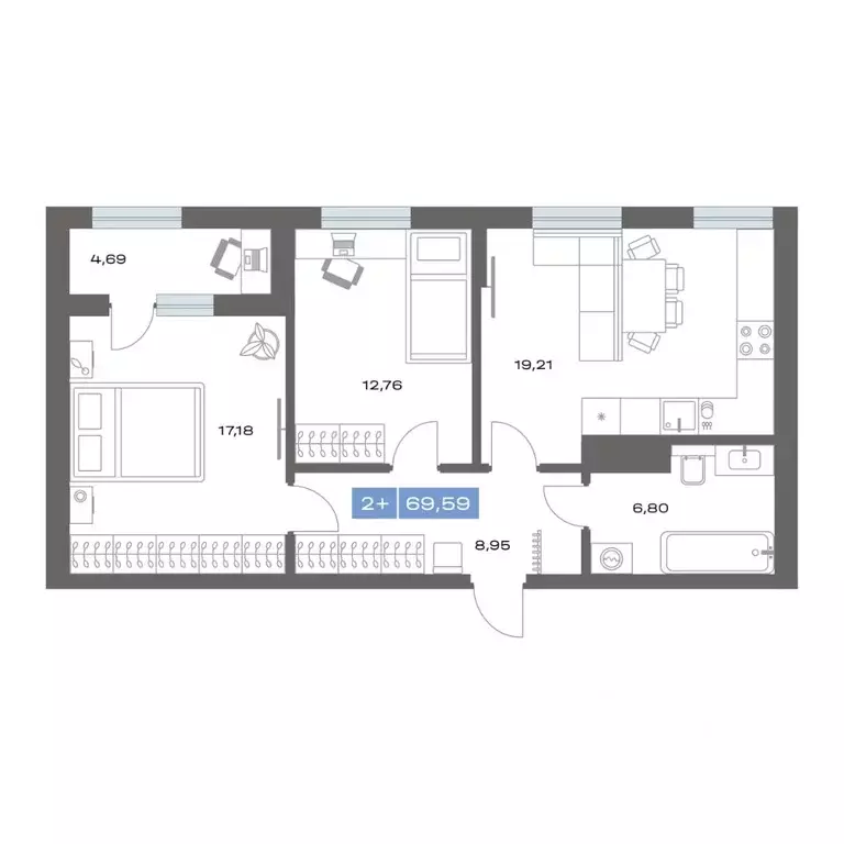 2-к кв. Тюменская область, Тобольск пер. Радищева, 17 (69.59 м) - Фото 1
