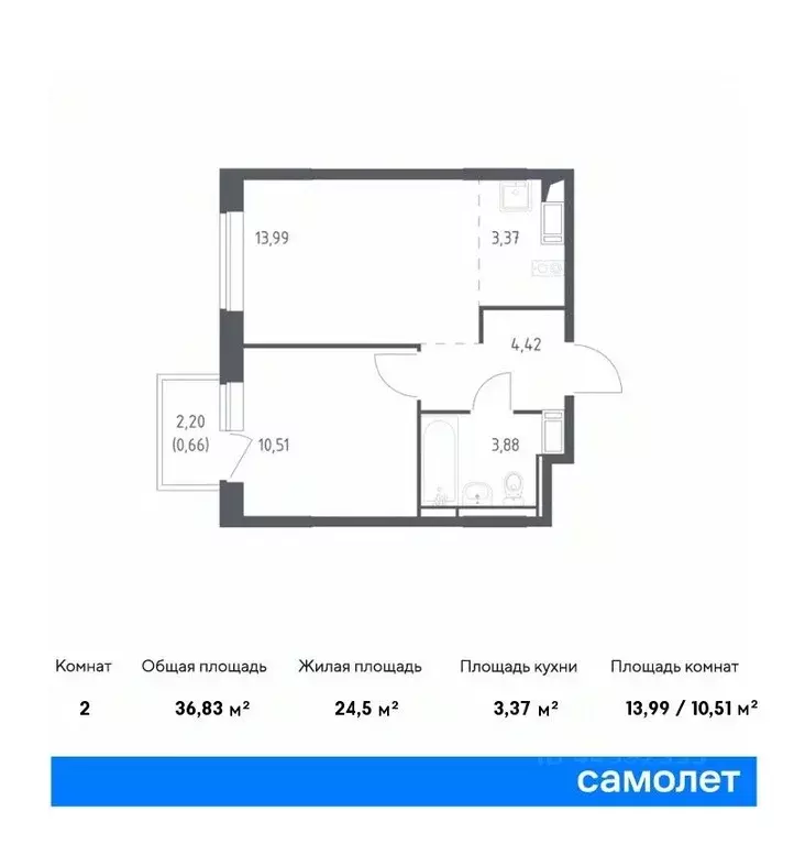 1-к кв. Москва Новое Внуково жилой комплекс, к20 (36.83 м) - Фото 0