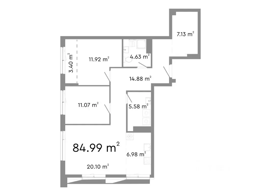 3-к кв. Челябинская область, Челябинск ул. Худякова, 18 (84.99 м) - Фото 0