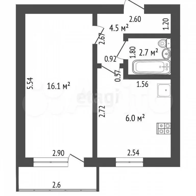 1-к. квартира, 29,3 м, 2/5 эт. - Фото 0