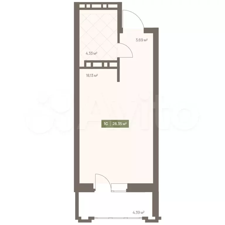 Квартира-студия, 28,4 м, 11/16 эт. - Фото 1