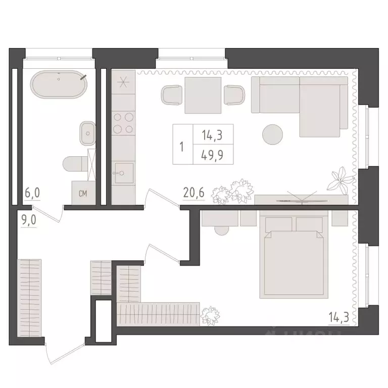 1-к кв. Башкортостан, Уфа 563-й кв-л,  (49.9 м) - Фото 1