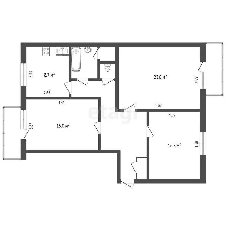 3-комнатная квартира: Белгород, улица Костюкова, 36 (84.3 м) - Фото 1