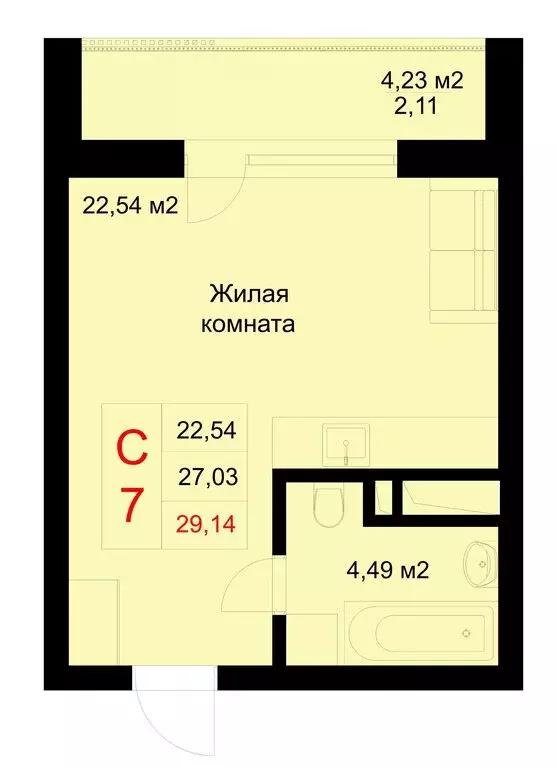 Квартира-студия: Казань, улица Рауиса Гареева, 78Б (29.14 м) - Фото 0