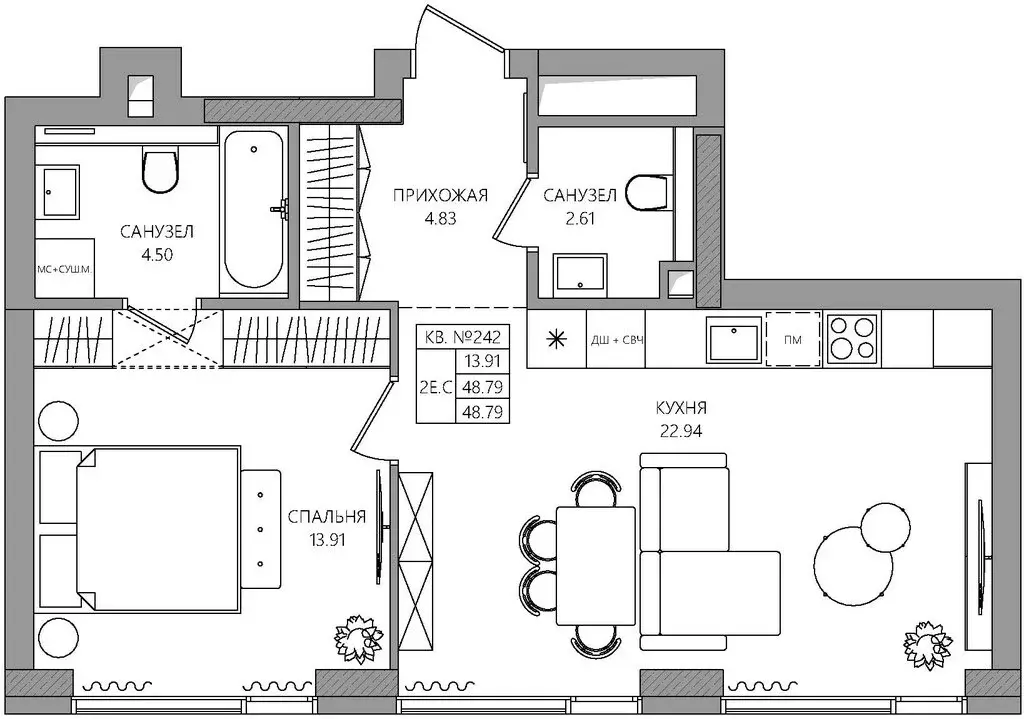 2-комнатная квартира: Пермь, улица Пушкина, 102 (48.79 м) - Фото 1
