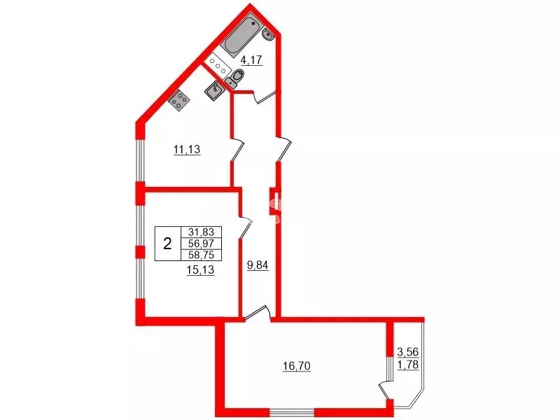 2-комнатная квартира: Всеволожск, шоссе Дорога Жизни, 7к3 (56.97 м) - Фото 0