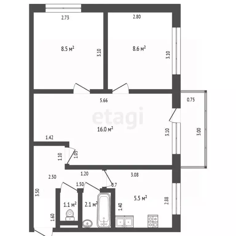 3-к кв. Белгородская область, Шебекино Луговая ул., 2 (48.0 м) - Фото 1