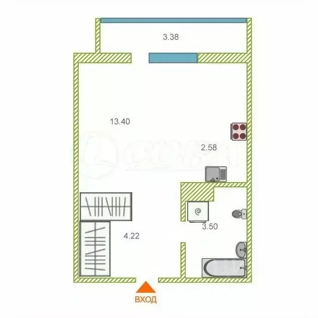 Студия Тюменская область, Тюмень ул. Новоселов, 107к2 (25.0 м) - Фото 2