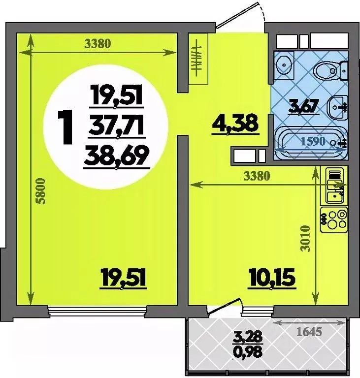 1-к кв. Адыгея, Майкоп ул. Михайлова, 7 (38.69 м) - Фото 1