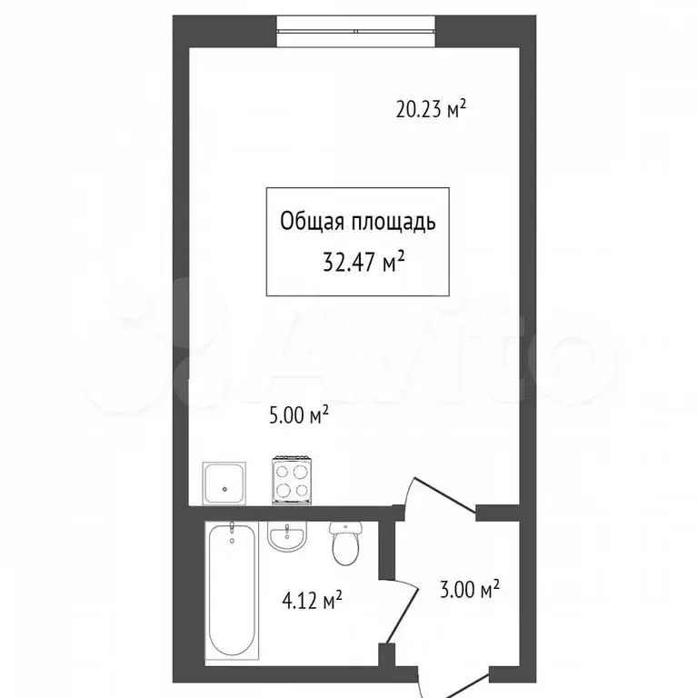 Квартира-студия, 32,4 м, 6/10 эт. - Фото 0