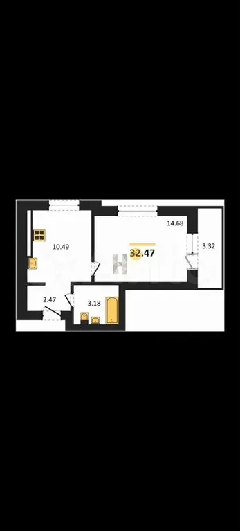 1-к. квартира, 34,1 м, 3/9 эт. - Фото 1