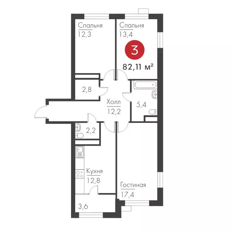 3-комнатная квартира: Самара, проспект Масленникова, 14А (82.11 м) - Фото 1