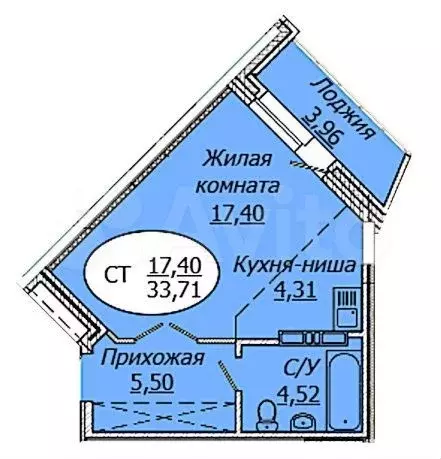 Квартира-студия, 33,7 м, 2/25 эт. - Фото 0