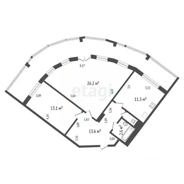 2-к кв. Красноярский край, Красноярск Абытаевская ул., 8 (67.8 м) - Фото 2
