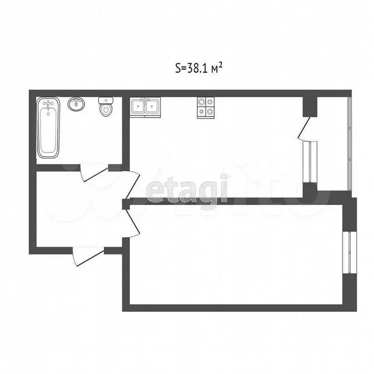 1-к. квартира, 37,8 м, 3/9 эт. - Фото 0