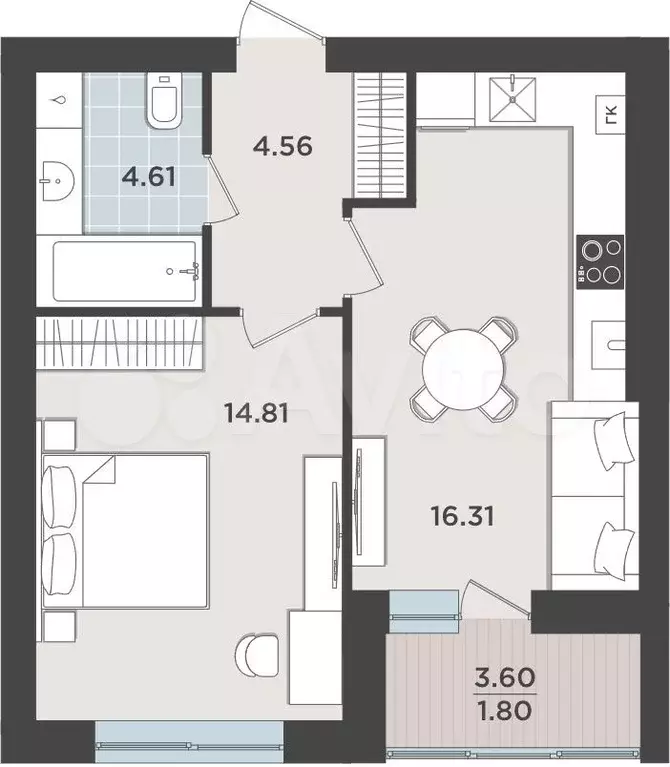 1-к. квартира, 42,1 м, 9/9 эт. - Фото 1