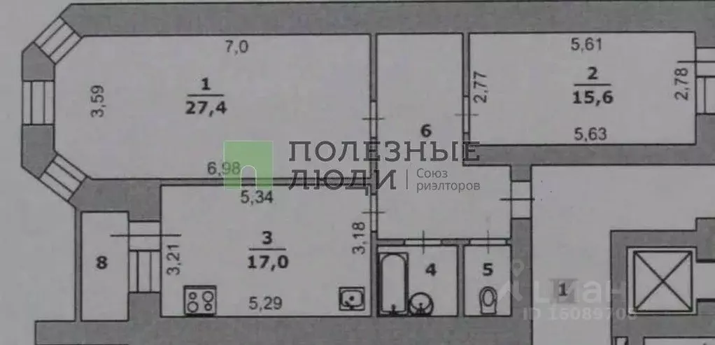 2-к кв. Белгородская область, Белгород ул. Есенина, 20в (77.9 м) - Фото 2