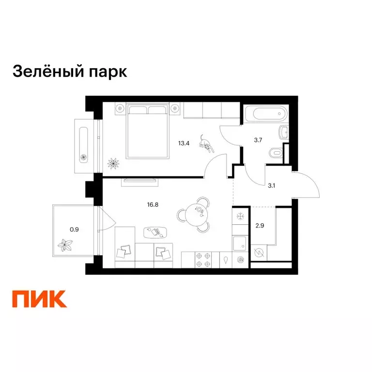1-комнатная квартира: Зеленоград, 22-й микрорайон, ЖК Зелёный Парк, ... - Фото 1